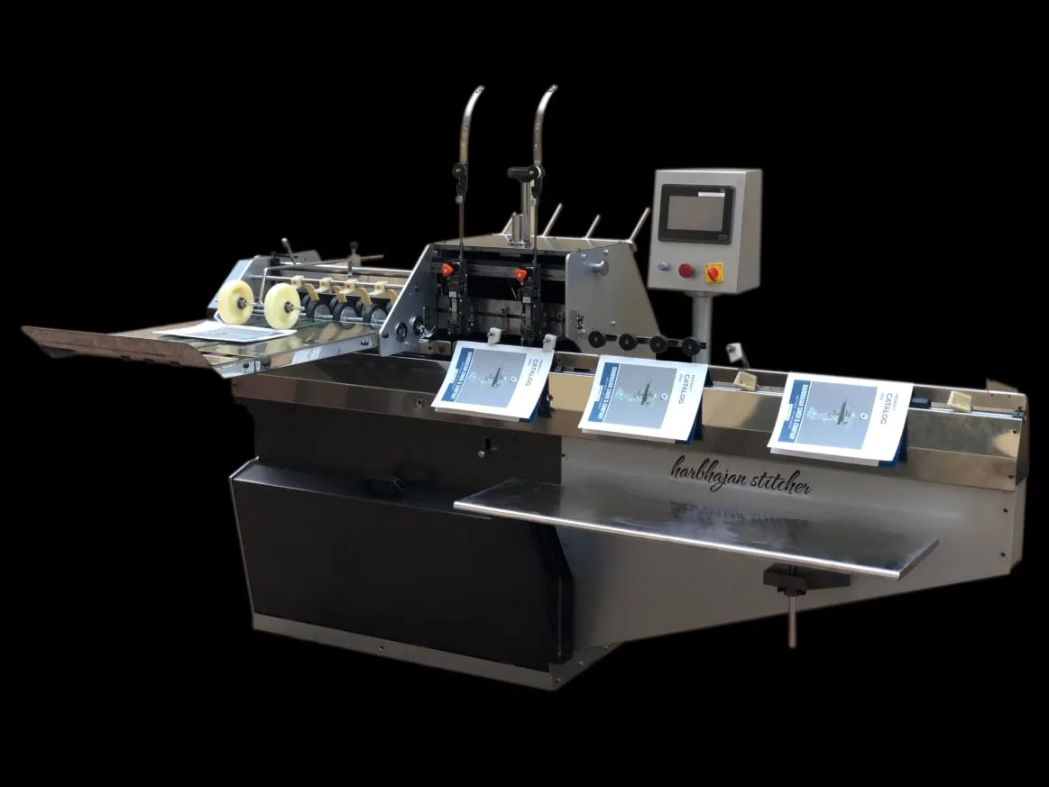 Harbhajan saddle stitcher with feeder heads, stitching stations and touchscreen control